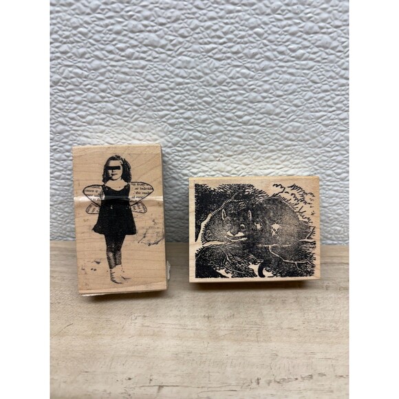 Set Of 2 Mixed Brands Wood Mounted Rubber Stamps - Picture 1 of 4
